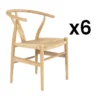 Lot De 6 Chaises En Teck Et Paille - Coloris : Naturel - POGIANA