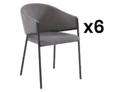 Lot De 6 Chaises Avec Accoudoirs En Tissu Et Métal - Gris - ORDIDA De Pascal MORABITO