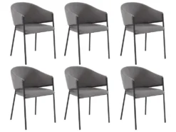 Lot De 6 Chaises Avec Accoudoirs En Tissu Et Métal - Gris - ORDIDA De Pascal MORABITO -Meubles Soldes Magasin chaise 6947965