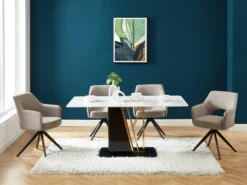 Lot De 2 Chaises Pivotantes Avec Accoudoirs En Tissu Et Métal - Taupe - KONYA -Meubles Soldes Magasin chaise 7611149