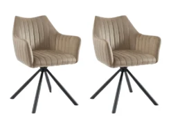 Lot De 2 Chaises Avec Accoudoirs En Velours Et Métal - Beige - IZIALI De Pascal MORABITO