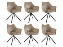 Lot De 6 Chaises Avec Accoudoirs En Velours Et Métal - Beige - IZIALI De Pascal MORABITO -Meubles Soldes Magasin chaise 7729635