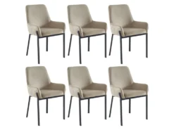 Lot De 6 Chaises Avec Accoudoirs En Velours Et Métal - Beige - CAROLONA De Pascal MORABITO -Meubles Soldes Magasin chaise 8740731