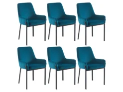 Lot De 6 Chaises Avec Accoudoirs En Velours Et Métal - Bleu - CAROLONA De Pascal MORABITO -Meubles Soldes Magasin chaise 8741651