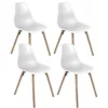 KAYELLES Lot De 4 Chaises Scandinaves De Cuisine Pieds Bois OVA (Blanc)