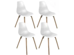 KAYELLES Lot De 4 Chaises Scandinaves De Cuisine Pieds Bois OVA (Blanc)