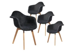 STYGN - Lot De 4 Fauteuils Avec Maille Noire Fils Argentés