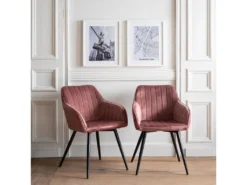 Lot De 2 Chaises En Velours BERTILLE Roses - HAPPY GARDEN -Meubles Soldes Magasin chaise 8938097