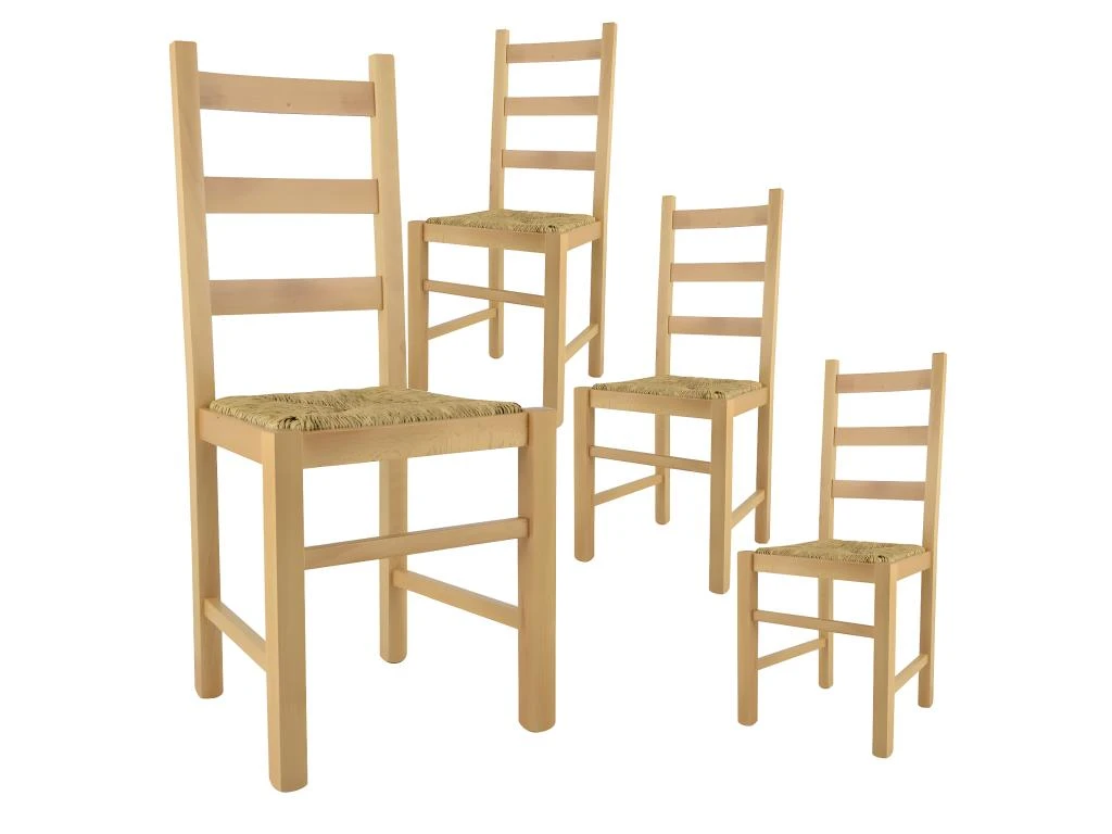 ORTA - Lot De 4 Chaises Naturelles Et Assises En Paille 1 ORTA - Lot De 4 Chaises Naturelles Et Assises En Paille