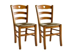 NAPLES - Lot De 2 Chaises Teinté Chêne Et Assises En Paille