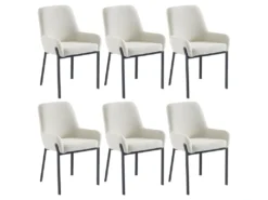 Lot De 6 Chaises Avec Accoudoirs En Tissu Bouclette Et Métal - Blanc - CAROLONA De Pascal MORABITO -Meubles Soldes Magasin chaise 9083579