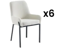 Lot De 6 Chaises Avec Accoudoirs En Tissu Bouclette Et Métal - Blanc - CAROLONA De Pascal MORABITO