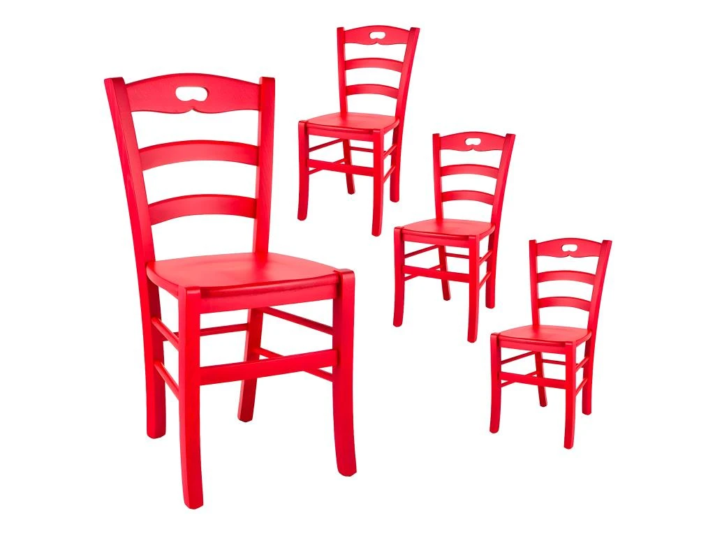 SUZY - Lot De 4 Chaises Laquées Rouge Et Assises En Bois 1 SUZY - Lot De 4 Chaises Laquées Rouge Et Assises En Bois