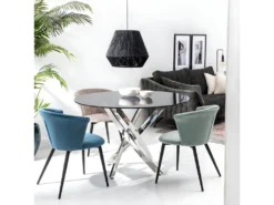 KOLYE - Lot De 2 Chaises Velours Gris Et Pieds Métal -Meubles Soldes Magasin chaise 9219291