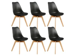 MEDALINE - Lot De 6 Chaises Scandinaves Noires