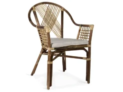 Fauteuil En Rotin Marron Et Polyester Beige