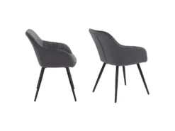 Chaise En Velours BERTILLE Grise - HAPPY GARDEN -Meubles Soldes Magasin chaise 9252937