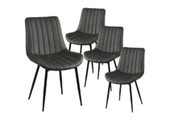 CAROLANN - Lot De 4 Chaises Grises Métal Et PVC