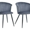 Lot De 2 Chaises De Salle à Manger, Fauteuil Scandinave, Assise Et Dossier Rembourrée En Velours Gris Foncé, Largeur D'assise 45 Cm, Pieds En Métal Noir, Charge 110 Kg, Pour Salon, Chambre à Coucher, Cuisine, Bureau