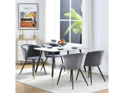 Lot De 2 Chaises De Salle à Manger, Fauteuil Scandinave, Assise Et Dossier Rembourrée En Velours Gris Foncé, Largeur D'assise 45 Cm, Pieds En Métal Noir, Charge 110 Kg, Pour Salon, Chambre à Coucher, Cuisine, Bureau -Meubles Soldes Magasin chaise 9526143