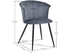 Lot De 2 Chaises De Salle à Manger, Fauteuil Scandinave, Assise Et Dossier Rembourrée En Velours Gris Foncé, Largeur D'assise 45 Cm, Pieds En Métal Noir, Charge 110 Kg, Pour Salon, Chambre à Coucher, Cuisine, Bureau -Meubles Soldes Magasin chaise 9526149