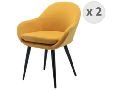 CANCUN - Chaise Scandinave Tissu Curry Pieds Métal Noir(x2)