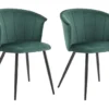 Lot De 2 Chaises De Salle à Manger, Fauteuil Scandinave, Assise Et Dossier Rembourrée En Velours Vert, Largeur D'assise 45 Cm, Pieds En Métal Noir, Charge 110 Kg, Pour Salon, Chambre à Coucher, Cuisine, Bureau