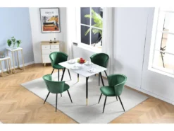 Lot De 2 Chaises De Salle à Manger, Fauteuil Scandinave, Assise Et Dossier Rembourrée En Velours Vert, Largeur D'assise 45 Cm, Pieds En Métal Noir, Charge 110 Kg, Pour Salon, Chambre à Coucher, Cuisine, Bureau -Meubles Soldes Magasin chaise 9531563
