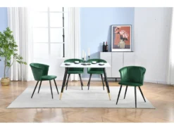 Lot De 2 Chaises De Salle à Manger, Fauteuil Scandinave, Assise Et Dossier Rembourrée En Velours Vert, Largeur D'assise 45 Cm, Pieds En Métal Noir, Charge 110 Kg, Pour Salon, Chambre à Coucher, Cuisine, Bureau -Meubles Soldes Magasin chaise 9531565