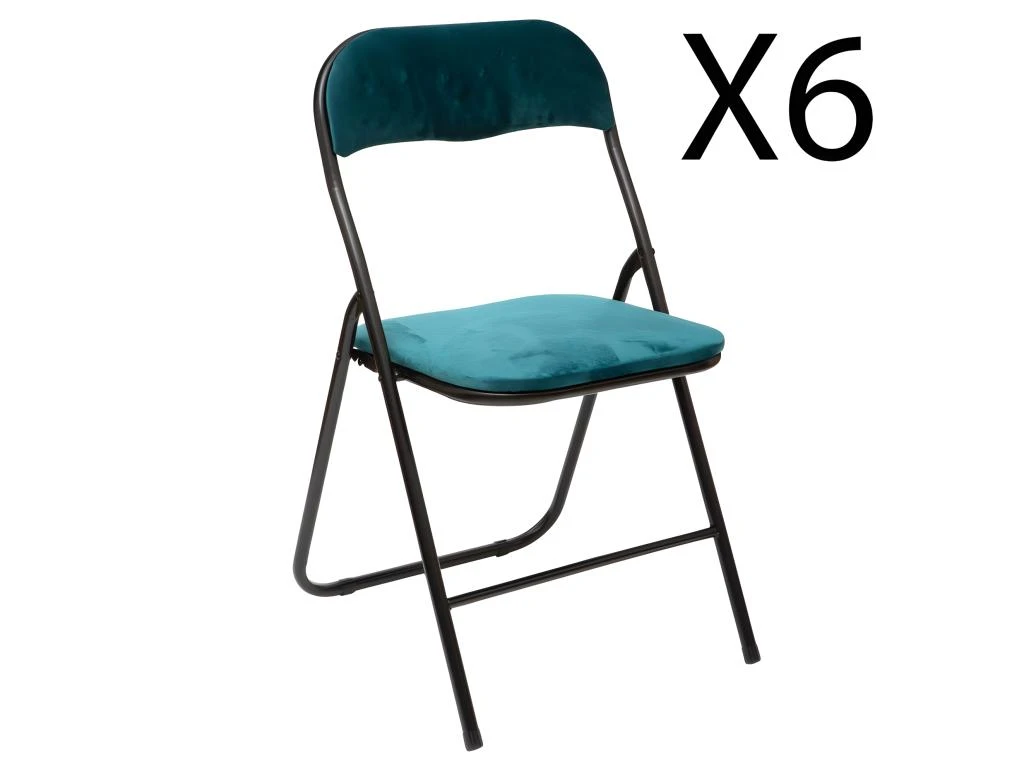 Lot De 6 Chaises Pliantes En Métal Coloris Bleu Canard - Longueur 44 X Profondeur 48 X Hauteur 79 Cm 1 Lot De 6 Chaises Pliantes En Métal Coloris Bleu Canard - Longueur 44 X Profondeur 48 X Hauteur 79 Cm