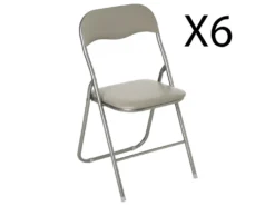 Lot De 6 Chaises Pliantes En Métal Coloris Taupe - Longueur 44 X Profondeur 48 X Hauteur 79 Cm