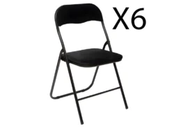 Lot De 6 Chaises Pliantes En Velours Et Métal Coloris Noir - Longueur 44 X Profondeur 48 X Hauteur 79 Cm