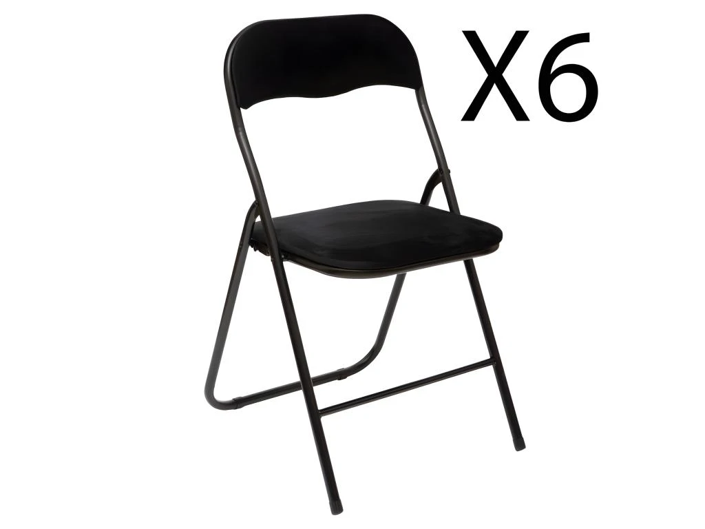 Lot De 6 Chaises Pliantes En Velours Et Métal Coloris Noir - Longueur 44 X Profondeur 48 X Hauteur 79 Cm 1 Lot De 6 Chaises Pliantes En Velours Et Métal Coloris Noir - Longueur 44 X Profondeur 48 X Hauteur 79 Cm