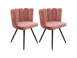 CHARLOTTE - Lot De 2 Chaises Velours Rose