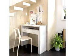 Console Extensible Bureau coloris blanc Brillant - Longueur 99 X Profondeur 36 X Hauteur 88 Cm -Meubles Soldes Magasin console 10148817