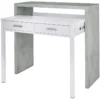 Table Console Billings, Bureau Avec Plateau Extensible, Bureau PC Avec 2 Tiroirs, 99x36h88 Cm, Ciment Et Blanc