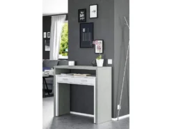 Table Console Billings, Bureau Avec Plateau Extensible, Bureau PC Avec 2 Tiroirs, 99x36h88 Cm, Ciment Et Blanc 7 Table Console Billings, Bureau Avec Plateau Extensible, Bureau PC Avec 2 Tiroirs, 99x36h88 Cm, Ciment Et Blanc -Meubles Soldes Magasin console 10782585