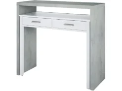 Table Console Billings, Bureau Avec Plateau Extensible, Bureau PC Avec 2 Tiroirs, 99x36h88 Cm, Ciment Et Blanc 8 Table Console Billings, Bureau Avec Plateau Extensible, Bureau PC Avec 2 Tiroirs, 99x36h88 Cm, Ciment Et Blanc -Meubles Soldes Magasin console 10782587
