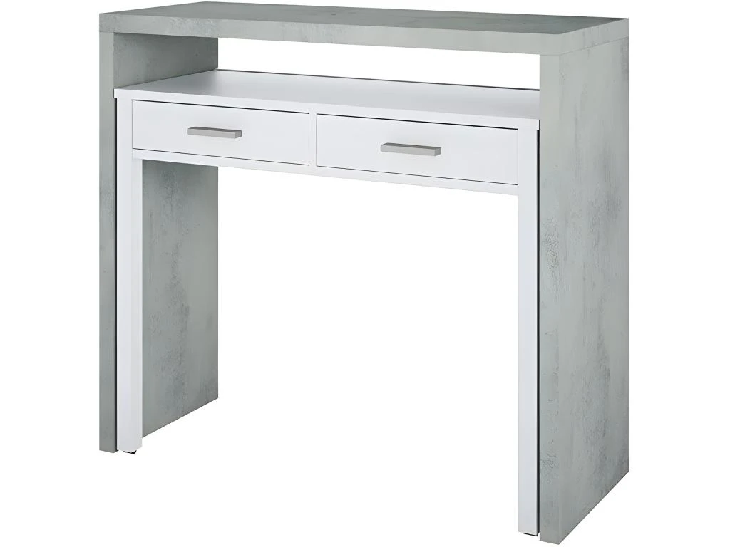 Table Console Billings, Bureau Avec Plateau Extensible, Bureau PC Avec 2 Tiroirs, 99x36h88 Cm, Ciment Et Blanc 4 Table Console Billings, Bureau Avec Plateau Extensible, Bureau PC Avec 2 Tiroirs, 99x36h88 Cm, Ciment Et Blanc – Image 4