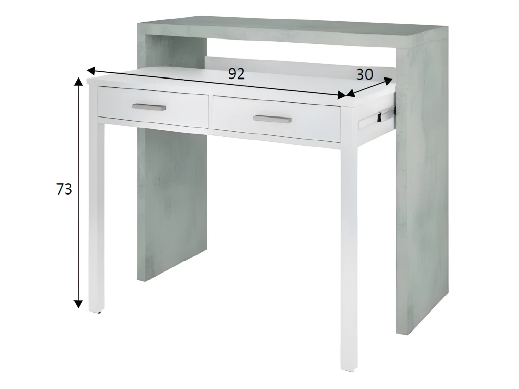 Table Console Billings, Bureau Avec Plateau Extensible, Bureau PC Avec 2 Tiroirs, 99x36h88 Cm, Ciment Et Blanc 5 Table Console Billings, Bureau Avec Plateau Extensible, Bureau PC Avec 2 Tiroirs, 99x36h88 Cm, Ciment Et Blanc – Image 5