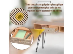 Table D'appoint Console Design Scandinave Graphique Dim. 100L X 35l X 75H Cm 2 Niches Tiroir Pieds Effilés Acier Noir Panneaux Particules Chêne 9 Table D'appoint Console Design Scandinave Graphique Dim. 100L X 35l X 75H Cm 2 Niches Tiroir Pieds Effilés Acier Noir Panneaux Particules Chêne -Meubles Soldes Magasin console 12629119