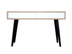 Console Chêne Blanchi Massif Et Laqué, 2 Tiroirs - 130L X 42P