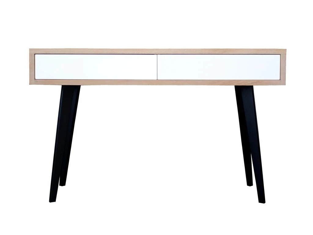 Console Chêne Blanchi Massif Et Laqué, 2 Tiroirs - 130L X 42P 1 Console Chêne Blanchi Massif Et Laqué, 2 Tiroirs - 130L X 42P