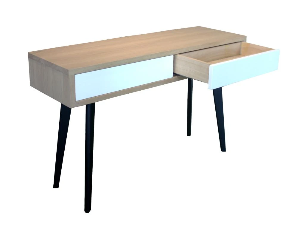 Console Chêne Blanchi Massif Et Laqué, 2 Tiroirs - 130L X 42P 2 Console Chêne Blanchi Massif Et Laqué, 2 Tiroirs - 130L X 42P – Image 2