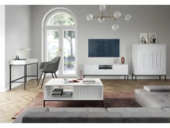 Bureau Console 2 Tiroirs Rava Blanc -Meubles Soldes Magasin console 18321345