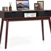 Bureau D'ordinateur, Bureau Pc 120 Cm, Avec 2 Tiroirs Et Compartiment De Rangement Ouvert