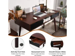 Bureau D'ordinateur, Bureau Pc 120 Cm, Avec 2 Tiroirs Et Compartiment De Rangement Ouvert -Meubles Soldes Magasin console 19406807