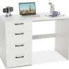 Bureau Droit Avec 4 Tiroirs MDF Finition Mélaminé - L110 X P60 X H76 Cm- Brillance Blanche