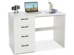 Bureau Droit Avec 4 Tiroirs MDF Finition Mélaminé - L110 X P60 X H76 Cm- Brillance Blanche