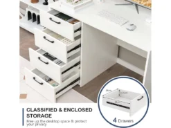 Bureau Droit Avec 4 Tiroirs MDF Finition Mélaminé - L110 X P60 X H76 Cm- Brillance Blanche 7 Bureau Droit Avec 4 Tiroirs MDF Finition Mélaminé - L110 X P60 X H76 Cm- Brillance Blanche -Meubles Soldes Magasin console 19406825